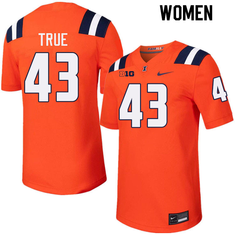 Women #43 Nick True Illinois Fighting Illini College Football Jerseys Stitched-Orange